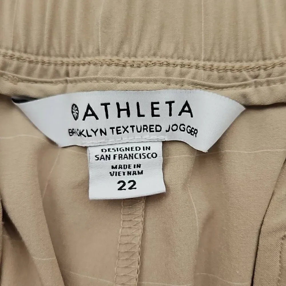 Athleta size 22 womens Brooklyn textured jogger lounge cream tan windowpane slit
